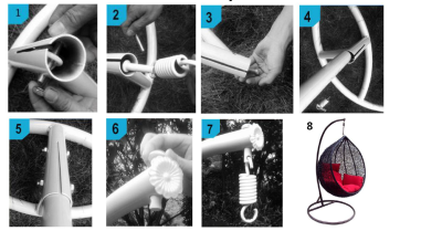 Кресло подвесное маленькое Кокон F-03 (Белый ротанг/Фиолетовая подушка)
