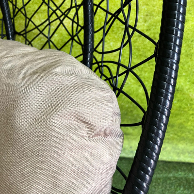 Кресло подвесное большое Кокон F-03 (Черный ротанг/Бежевая подушка)