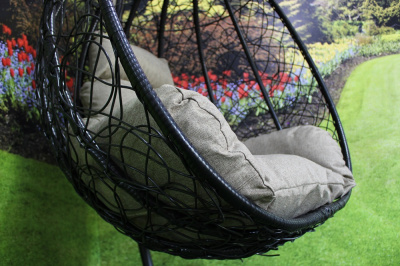 Кресло подвесное большое Кокон F-03 (Черный ротанг/Бежевая подушка)